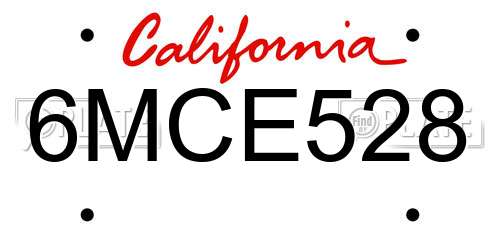 6MCE528 California License Plate