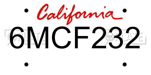 6MCF232 California License Plate