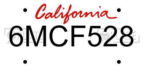 6MCF528 California License Plate