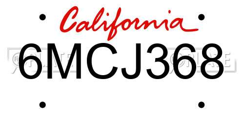 6MCJ368 California License Plate