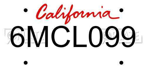 6MCL099 California License Plate
