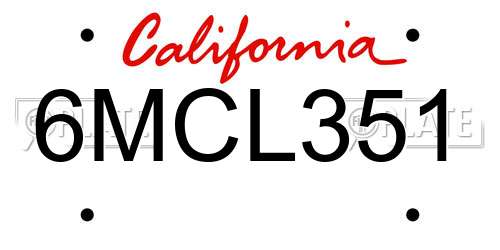 6MCL351 California License Plate