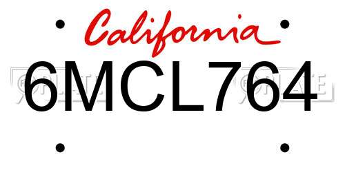 6MCL764 California License Plate