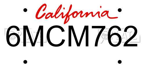 6MCM762 California License Plate