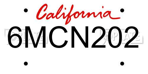 6MCN202 California License Plate