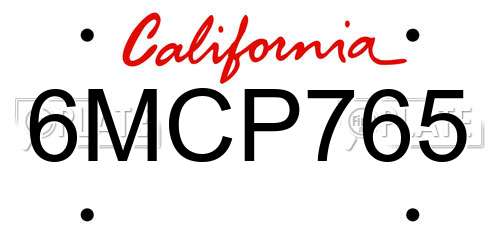6MCP765 California License Plate