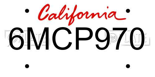 6MCP970 California License Plate