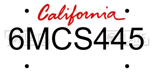 6MCS445 California License Plate