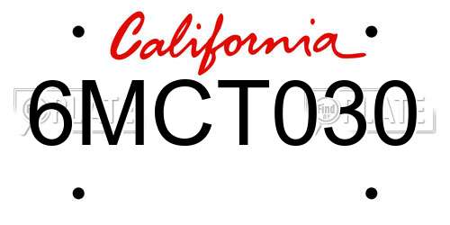 6MCT030 California License Plate