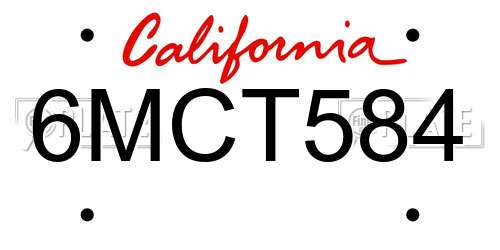 6MCT584 California License Plate