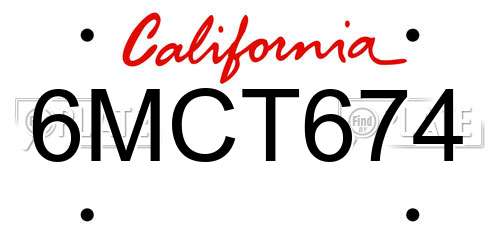 6MCT674 California License Plate