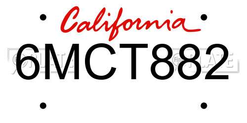 6MCT882 California License Plate