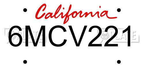 6MCV221 California License Plate