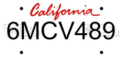 6MCV489 California License Plate