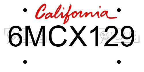 6MCX129 California License Plate