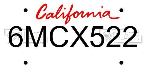 6MCX522 California License Plate