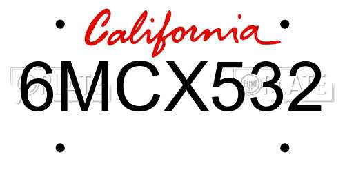 6MCX532 California License Plate