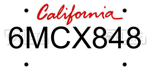 6MCX848 California License Plate