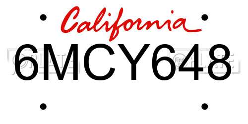 6MCY648 California License Plate