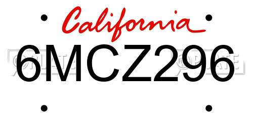 6MCZ296 California License Plate