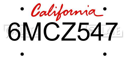 6MCZ547 California License Plate
