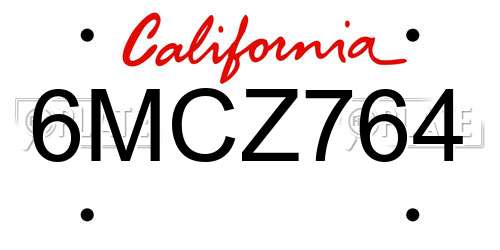 6MCZ764 California License Plate