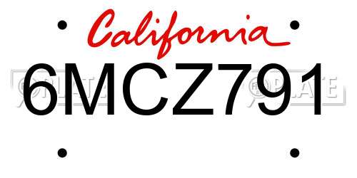 6MCZ791 California License Plate