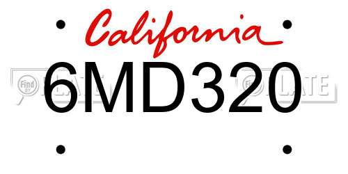 6MD320 California License Plate