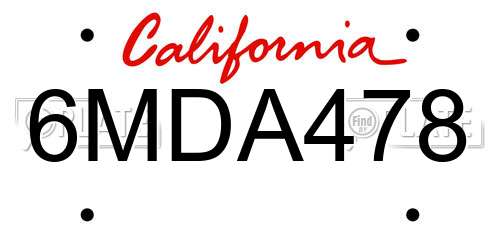 6MDA478 California License Plate