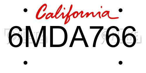 6MDA766 California License Plate