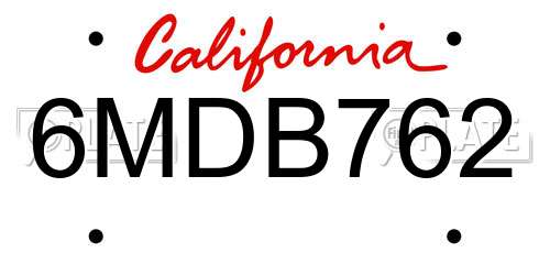 6MDB762 California License Plate