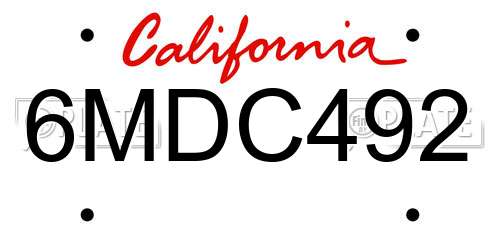 6MDC492 California License Plate