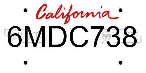 6MDC738 California License Plate