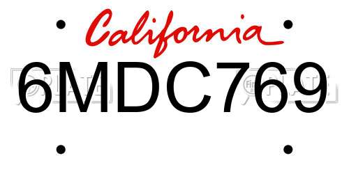 6MDC769 California License Plate