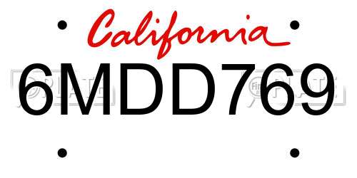 6MDD769 California License Plate
