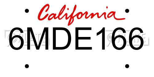 6MDE166 California License Plate
