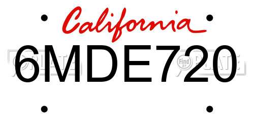 6MDE720 California License Plate
