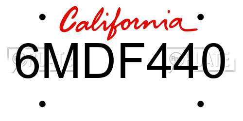 6MDF440 California License Plate
