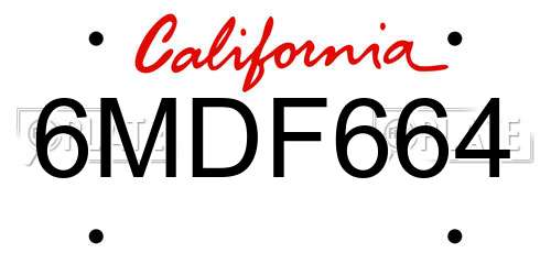 6MDF664 California License Plate