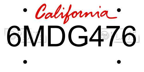 6MDG476 California License Plate