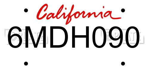 6MDH090 California License Plate