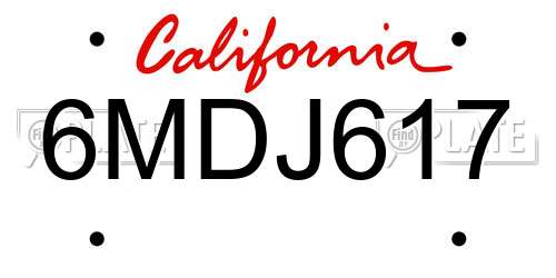 6MDJ617 California License Plate