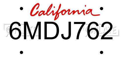 6MDJ762 California License Plate