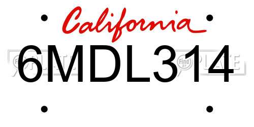 6MDL314 California License Plate
