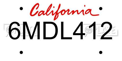 6MDL412 California License Plate