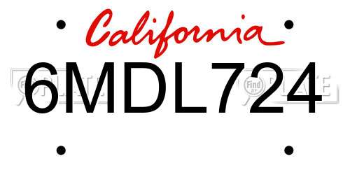 6MDL724 California License Plate