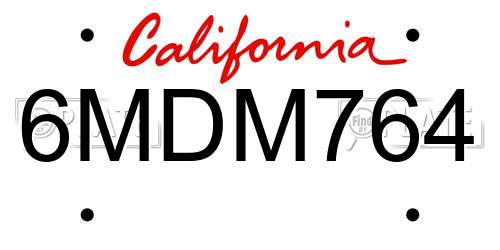 6MDM764 California License Plate