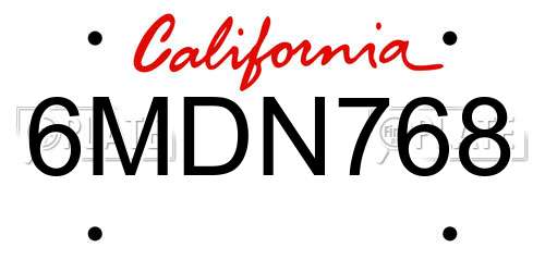 6MDN768 California License Plate