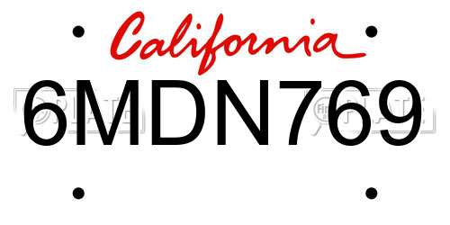 6MDN769 California License Plate