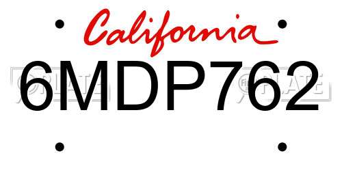 6MDP762 California License Plate